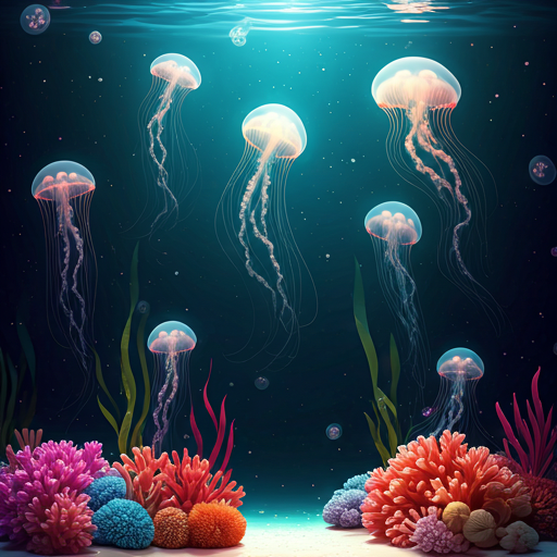 A magical underwater world with glowing jellyfish